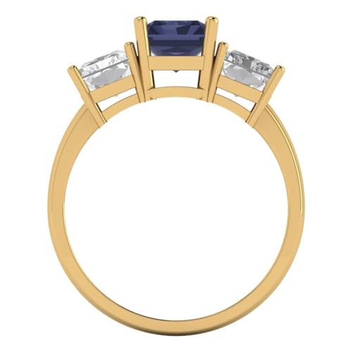 Clara Pucci 4 ct Emerald Cut Created Blue Sapphire 14k White Gold Three-Stone Wedding Engagement Bridal Promise Ring4