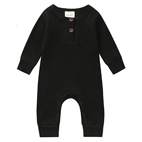 Baby Boys, Girls Knitted Romper, Jumpsuit, Bodysuit, Onesie, Pyjamas, Ribbed Outfit, black, 3-6 Months Cover