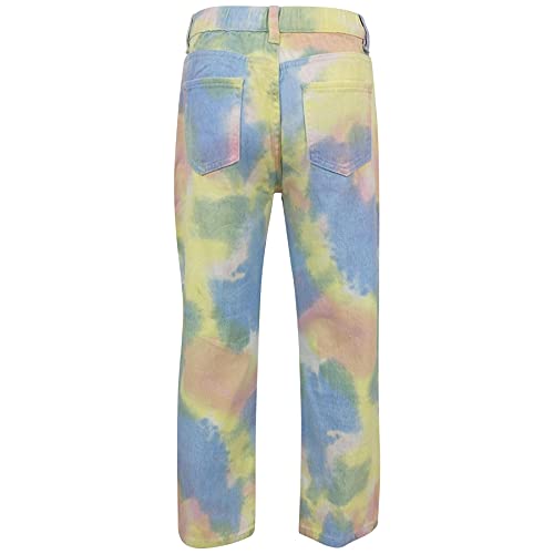 Girls Rainbow Colourful Pastel Tie-Dye Jeans Denim Kids Teen Summer Outfit Gift2
