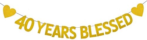 XIAOLUOLY Gold 40 YEARS BLESSED Glitter Banner,Pre-Strung,40th Birthday/Wedding Anniversary Party Decorations Bunting Sign Backdrops,40 YEARS BLESSED image 3