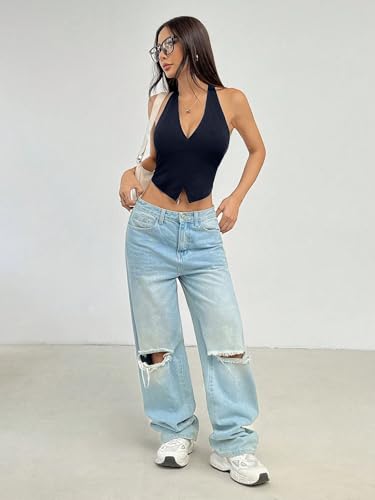 Image of TIVANTE Solid Casual V-Neck Sleeveless Regular Fit Crop Top for Women | Stylish Western Women Crop Top for Summer|