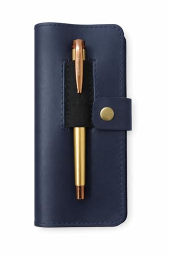 Image of Distressed Leather Checkbook Cover with Pen Holder - Handmade Full-Grain Bifold Wallet for Men & Women - Slim Checkbook Organizer for Personal & Business Use (Blue)
