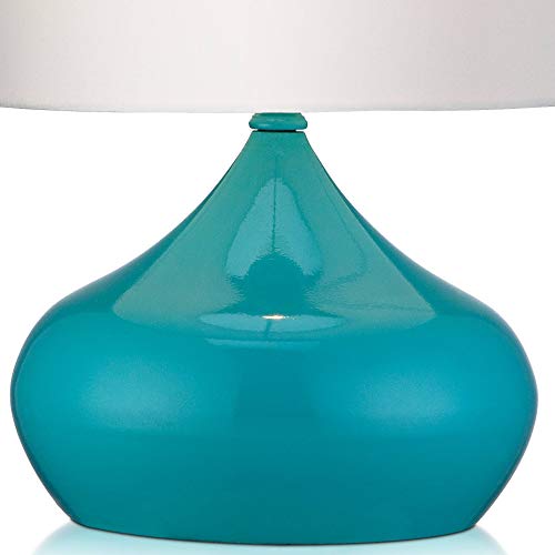 360 Lighting Mid Century Modern Mini Accent Table Lamps Set Of 2 14 3/4" High Teal Blue Steel Droplet White Fabric Drum Shade Decor For Bedroom House Bedside Nightstand Home Office Entryway #TOP3