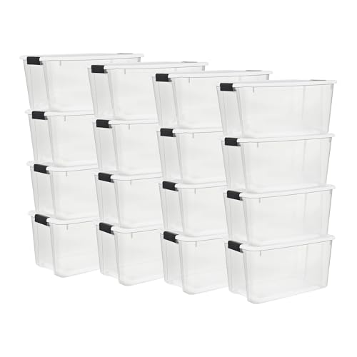 Sterilite 16-Pack Stackable Storage Bin with Lid, Clear Plastic Design, 70 Quart -  16 x 19889804