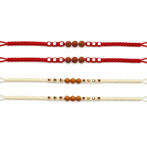 Image of Rakhi Set of 2 for Brother | Premium Rudraksha & Chandan Rakhi with Kundan Stone Designer Thread | Traditional Handmade Rakhi for Bhai, Brother, Bhaiya | Greeting Card Included | Multicolor