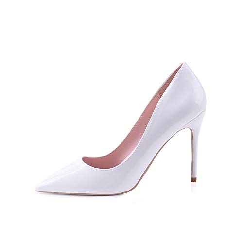 GENSHUO High Heel, 10cm/3.94 Inch Stiletto High Heel Shoes for Women Pointed Toe Party Evening Dress Pumps Prom 10CM-WH-12 White