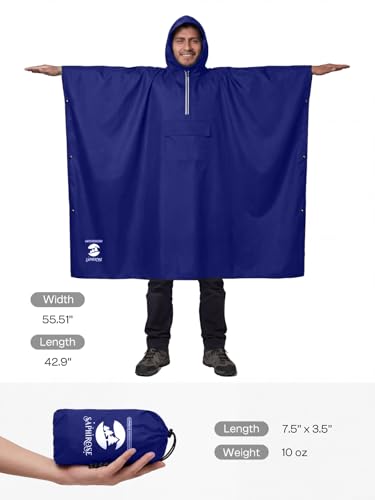Image of SaphiRose Hooded Rain Poncho Waterproof Raincoat Jacket for Men Women Adults