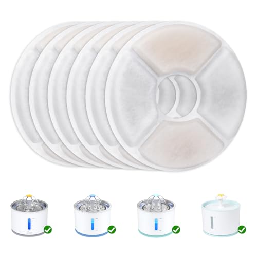 Wonder Creature Cat Water Fountain Filter Replacement 6/8/12/16/8+4 Pack Round Carbon Filters for 81oz/2.4L Stainless Steel Top Automatic Pet Fountain (6 Pack)