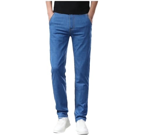 Men's Ice Silk Jeans Summer Lyocell Thin Classic Business Casual Denim Pants Slim Fit Straight Elastic All Match Jean