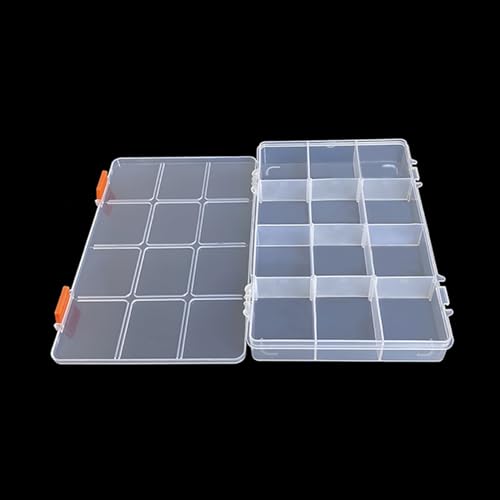Image of Clear Bead Storage Containers with Adjustable Dividers Rectangle Clear Craft Supply Case (12 Grids-2 Pack)