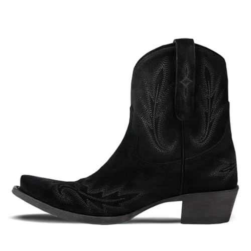 Cowboy Boots For Women Cowgirl Boots with Classic EmbroideBrown Pointed Toe Chunky Heel Ankle Boot Side Zipper Vintage Retro4