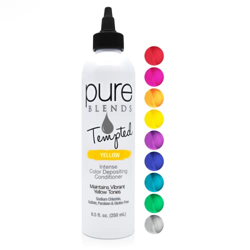 Pure Blends Tempted Yellow Intense Color Depositing Conditioner | Brighten & Tone Color Faded Hair | Semi Permanent Hair Dye | Prevents Color Fade | Extend Vibrant Color Tones To Dyed Hair | 8.5 Oz.
