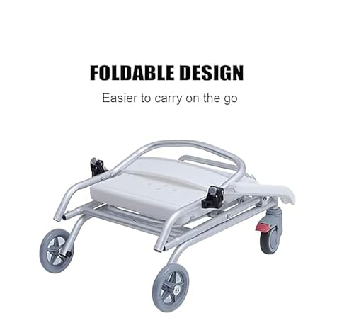 Składane krzesło prysznicowe, lekkie, aluminiowe siedzisko kąpielowe z kółkami i podłokietnikami, antypoślizgowa ergonomiczna konstrukcja dla osób starszych i niepełnosprawnych