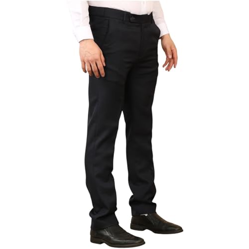 Cotton Works Men's Classic Smart Fit Formal Casual Active Stretch Waist Hidden Expandable-Elasticated Waist Comfortable Flat-Front Dress Everpress Pocket Trousers(Black, 36/31)
