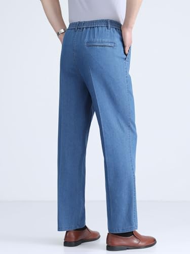 HBER Men's Elastic Waist Jeans for Seniors Straight Leg Relaxed Fit Casual Stretch Denim Pants with Zipper and Button2