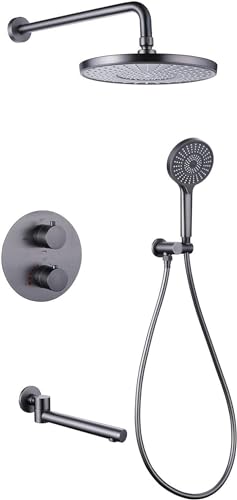 Ensemble de douche thermostatique anti-brûlure avec bec baignoire pliable 180° LWX