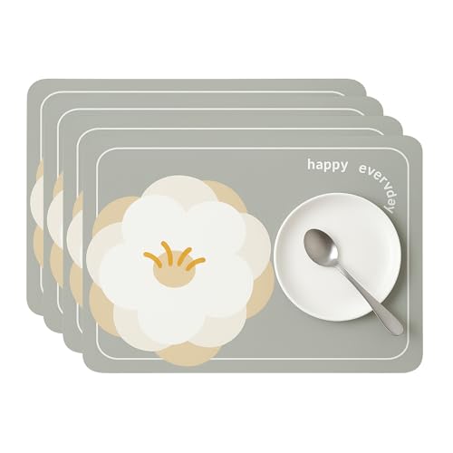 Image of YELONA Leather Dining Table Placemats Set of 4 - Waterproof, Heat Resistant, Anti-Slip, Easy to Clean Table Mats for Dining Table, Kitchen & Home Decor (Cool Grey, 40 x 30 cm)
