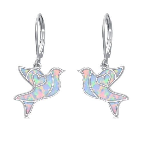 Phoenix/Dragonfly/Hummingbird/Butterfly/Dove Earrings 925 Sterling Silver Opal Animal Dangle Earrings Opal Jewelry Christmas Gifts for Women