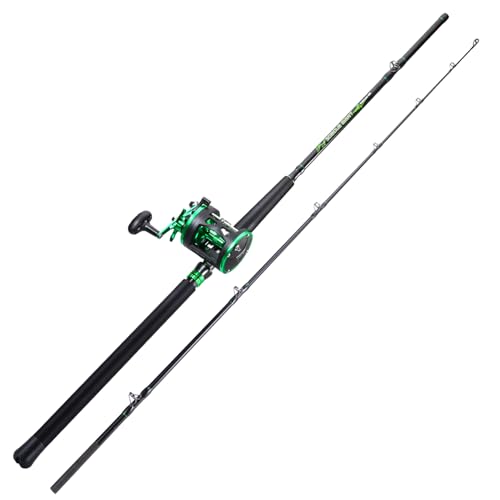 Sougayilang Catfish Rod and Reel Combo 2-Piece MH Conventional Reel Fishing Combo 25 lb Carbon Drag for Large Flathead and Blue Catfish Saltwater-Ready for Salmon and Steelhead Bottom Fishing