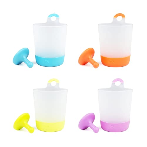 Image of Puj Phillip Cups for Kids - Hangable Training Cups -, Rinse-and-Play Reusable Plastic Cups with Grippy Hooks - Dishwasher Safe - Frustration Free Packaging - Set of 4 (MultiColor)