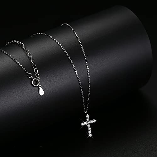Gemqueen Moissanite Cross Necklace For Women Exquisite Brilliant Round Cut D Color Vvs1 Clarity Lab Created Diamond Pendant Necklaces 925 Sterling Silver Cross Chain Necklace, 18+2?Nches Necklace Chain #TOP3