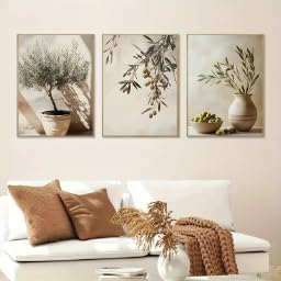 ZHUOYA 2D Flaches 3-teiliges Olivenbaum-Leinwandbild, Retro-Dekoration, Leinwandposter für Wohnzimmer, perfekt für Familie und Studentenwohnheim (70 x 100 cm x 3/Rahmenlos)