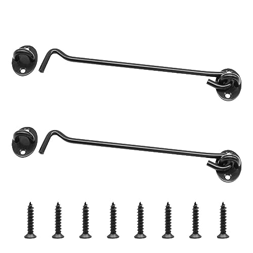 Ruidee 2Pcs Privacy Hook and Eye Latch 8in D Ring Barn Door Latch Eye Hook Latch Lock Easy Lock with Screws Stainless Steel Gate Latch for Window (200MM-FG)