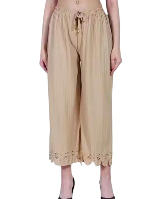 Women's Wide Leg Palazzo Pants with Elastic Waist, Drawstring, Lace Hem Detail-picture-53