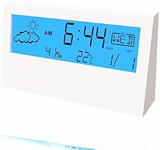 Digital Alarm Clock, Bedside Alarm Clock with Light, Beautiful Decorative Bedroom Alarm Clock, Large Display, Temperature, Humidity/Weather Icon Display, Battery Operated Alarm Clock for Travel