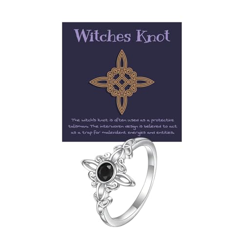 MQCEHTI Witches Protection Knot Ring for Women Handmade Celtic Knot Triquetra Trinity Copper Rings Rose-Gold Detail Jewelry Card (Silver Black 9)