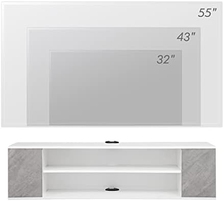 WAMPAT Floating TV Stand Shelf Wall Mounted Entertainment Center Floating Cabinet Media Console Storage Hutch Under TV Grey, 39 Inch
