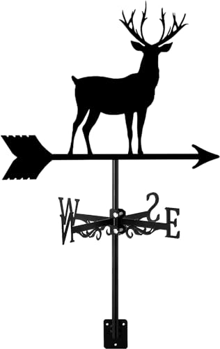 TIECHUINIUB Girouette en forme de cerf pour jardin, cour, pelouse, ferme, ornement noir vintage, girouette en métal noir – C