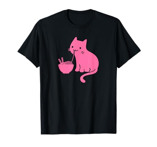 Cute Cat Eating Ramen Japan Noodles Funny Camiseta