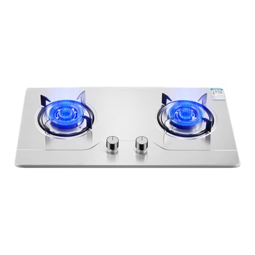 純銅製バーナーカバー付きダブルバーナーガスストーブ、LPG/天然ガス兼用、ステンレス製コンロ5.2KW、家庭での屋外調理に最適(NG)