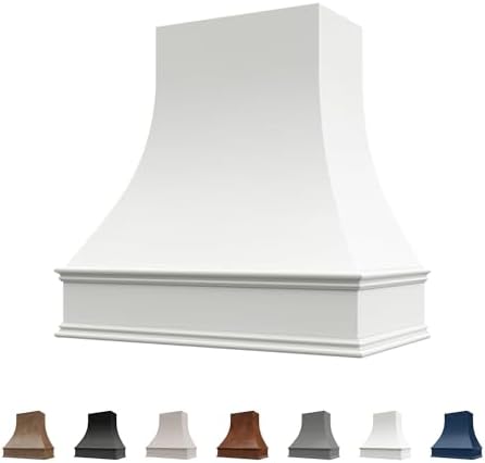 Riley & Higgs Primed Wood Kitchen Range Hood Cover, Curved Front Wall Mount Vent Hood, Classic Trim, Plywood with Maple, 37.5” W x 36” H