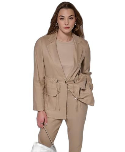 Calvin Klein Women's One-Button Linen Utility Jacket Mushroom S