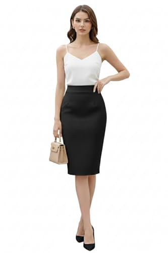 Image of TRENDMALLS Women's Knee Length Formal Pencil Skirt with Elastic Waist Band