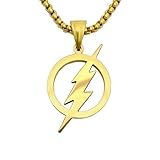 Tapp Collections Stainless Steel Superhero Pendant Necklace (Flash Lightning Bolt / Steel Chain / Gold Color)