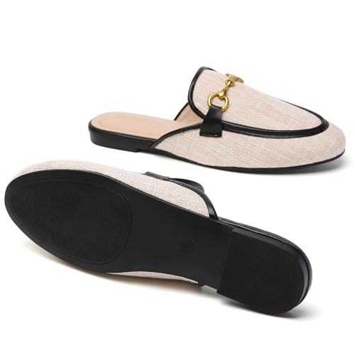 Image of Minorsu Buckle Mules for Women Flats Loafers Shoes for Work Office Business | Slip on,Round Toe,Backless,Slides, Casual