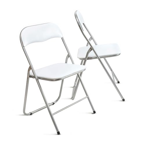 THE SECRET HOME – Pack de 2 Sillas Plegables de PVC y Metal – Alto. 80 cm x Ancho. 45 cm – Asiento Auxiliar para el Hogar - Silla con Patas Antideslizantes - Color Blanco