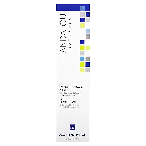Andalou Naturals Face Mist, Moisture Boost Facial Spray with Hyaluronic Acid & Collagen, Hydrating & Moisturizing Skin Care for Dry and Dehydrated Skin, 6 fl oz