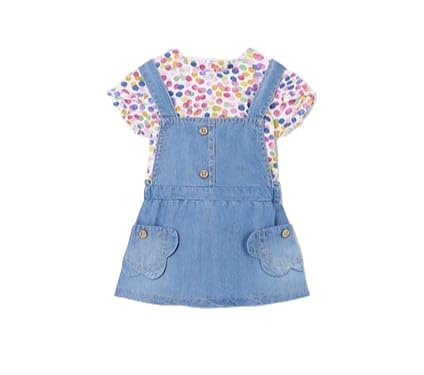 Mayoral Completo neonata 6-9 mesi 75 cm con salopette gonna in jeans e t-shirt multicolore