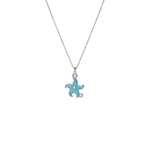 Auravelle Women's Turquoise Starfish Pendant Necklace with Pearl Accents, Gold-Tone Chain Beachy Fashion Jewelry for Summer & Daily Wear