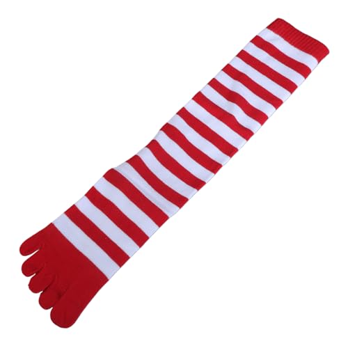 Image of Women Split Toe 5 Finger Calf Socks Rainbow Colorful Stripe Print Hosiery