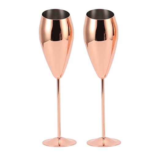 2Pcs Copper Champagne Flutes Set Bar Stainless Steel Glasses Cups Tulip Glass Gift Box Champagne Glass Copper Plated Tulip Glass Brass Plated Wine Glass Goblet