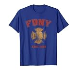 New York City FDNY Vintage Badge T-Shirt, Men, Royal Blue, Small