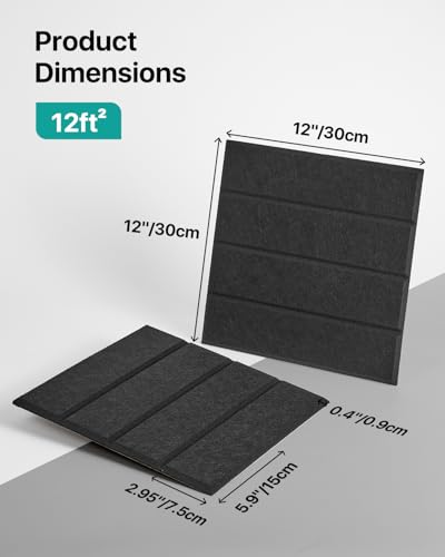 Image of 12 Pack Sound Proof Foam Panels for Walls, Self-Adhesive Acoustic Panels Sound Absorbing, 12 inch X 12 inch X 0.4 inch High Density Soundproof Wall Panels Tiles for Door, Ceiling, Home Office, Black