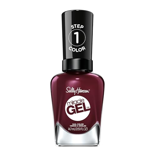 Sally Hansen Miracle Gel Salon Quality Nail Polish | Gel-Like Formula, Two-Step System, No UV Light Needed, Long Lasting | Opaque, Glossy | 479 Wine Stock | Wine Red Nail Color