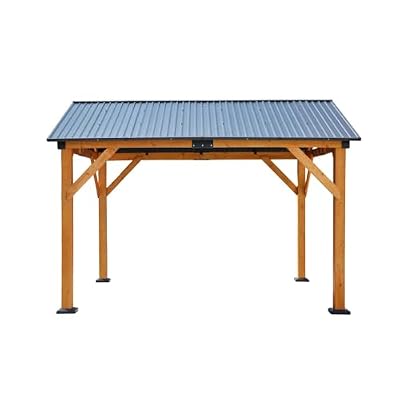 2025 Fir Wood Gazebo Carport Pergola Shade, Rain Hard Top Steel Metal Roof All Weather Protected Steel Roof Wooden Frame