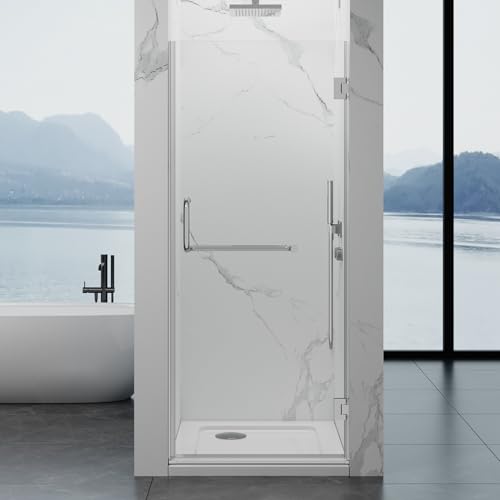 YTSAHSTT Framelss Single Swing Hinged Shower Door, 30' W x 70' H Shower Door, 3/8' (10mm) Tempered...
